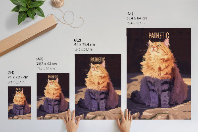 Poster rezistent pentru perete Pisică cu text portocaliu gri bej
