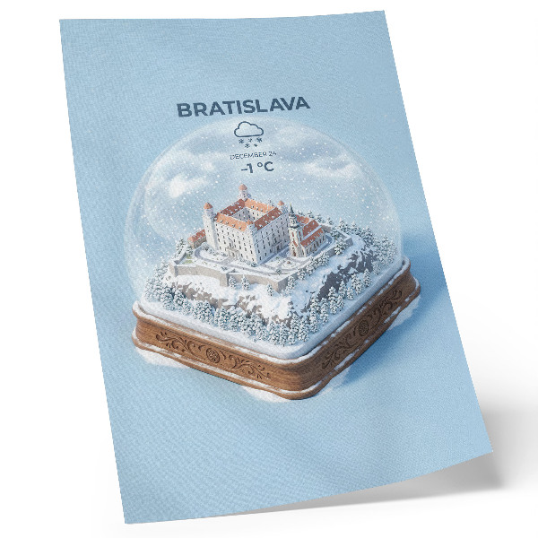 Poster rezistent pentru perete Glob de iarnă cu castel și zăpadă în stil ilustrativ