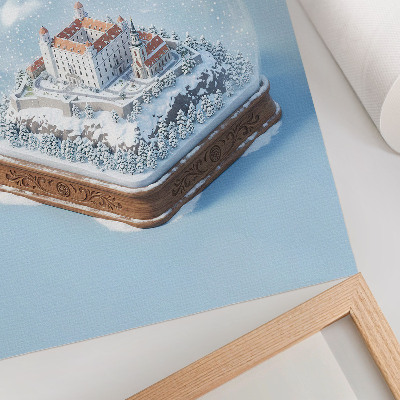 Poster rezistent pentru perete Glob de iarnă cu castel și zăpadă în stil ilustrativ
