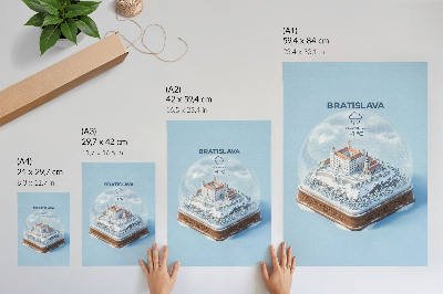 Poster rezistent pentru perete Glob de iarnă cu castel și zăpadă în stil ilustrativ