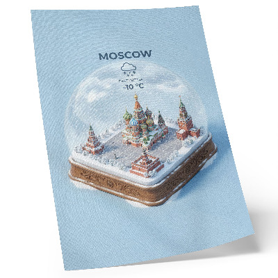 Poster în culori saturate Moscova în miniatură într-un glob de zăpadă de iarnă