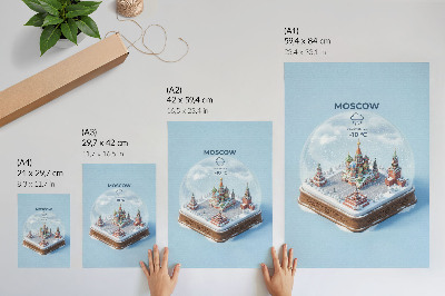 Poster în culori saturate Moscova în miniatură într-un glob de zăpadă de iarnă