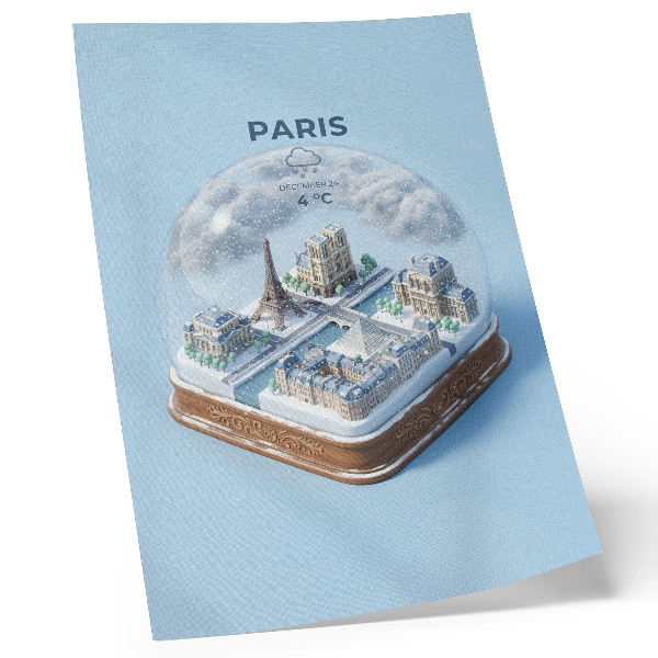 Poster în culori saturate Model de glob de zăpadă Paris de iarnă