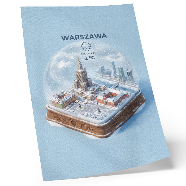 Poster rezistent pentru perete Arhitectură de zăpadă cu glob de sticlă de iarnă din Varșovia