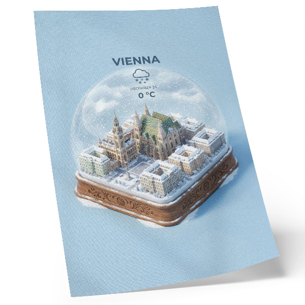 Poster în culori saturate O panoramă în miniatură a Vienei într-o sferă de sticlă