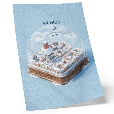 Grafică modernă pe pânză Oraș în miniatură într-o sferă, atmosferă de iarnă, magie