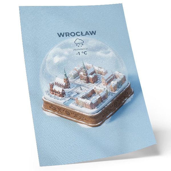 Poster rezistent pentru perete Un oraș în miniatură într-un glob de sticlă de iarnă