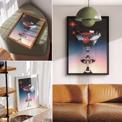 Poster în culori saturate Pahar de cocktail Elegance cu cireșe roșii