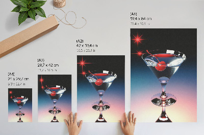 Poster în culori saturate Pahar de cocktail Elegance cu cireșe roșii