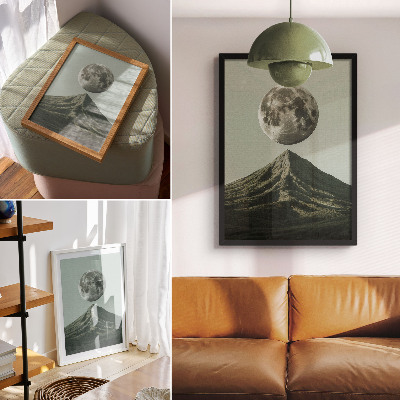 Poster rezistent pentru perete Luna peste munte, nuanțe verzi, peisaj misterios