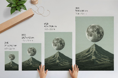 Poster rezistent pentru perete Luna peste munte, nuanțe verzi, peisaj misterios