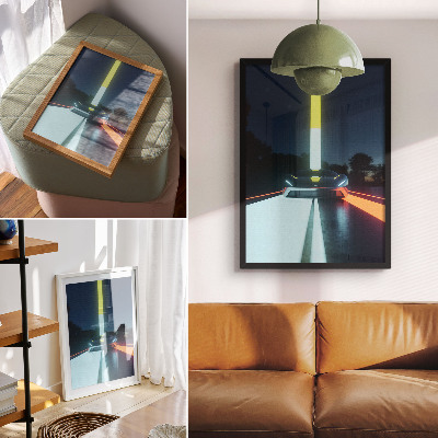 Grafică modernă pe pânză Linii dinamice noapte mașină futuristă