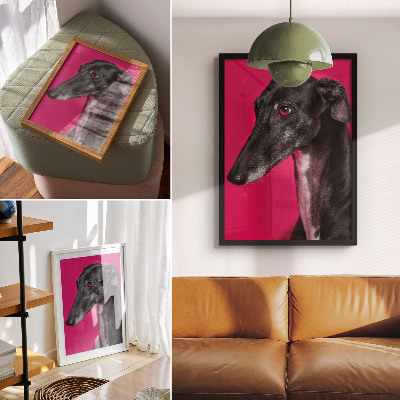 Poster în culori saturate Un câine alb-negru pe un fundal roz intens