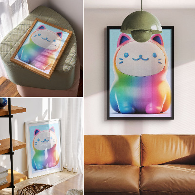 Poster rezistent pentru perete Pisică curcubeu în stil gradient modern