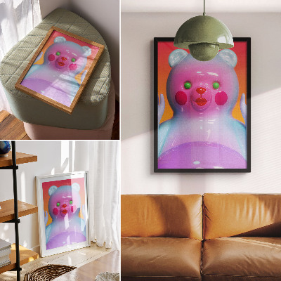 Poster în culori saturate Ursuleț de pluș colorat, culori vii, compoziție modernă
