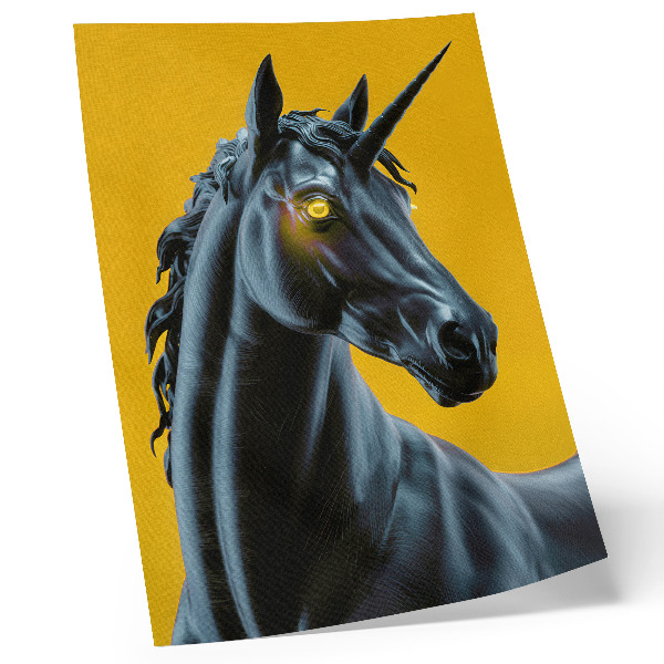 Poster în culori saturate Un unicorn pe un fundal galben, magic și misterios