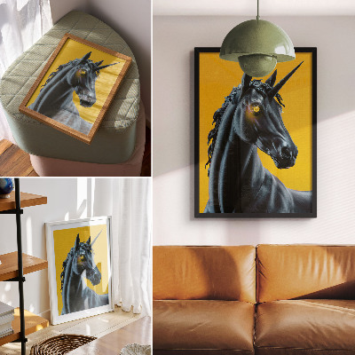 Poster în culori saturate Un unicorn pe un fundal galben, magic și misterios