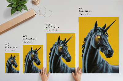 Poster în culori saturate Un unicorn pe un fundal galben, magic și misterios