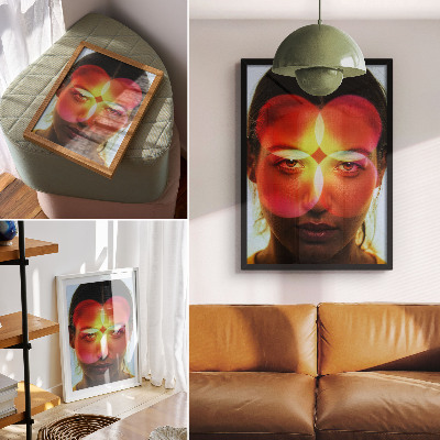 Poster în culori saturate Față umană cu cercuri energetice colorate