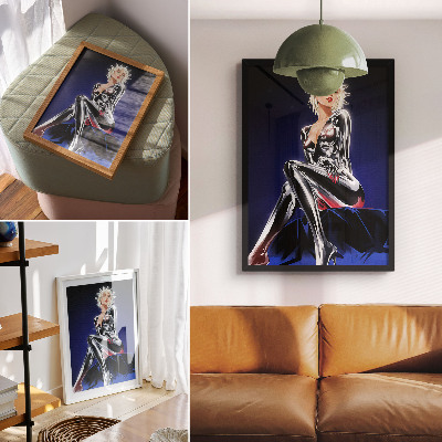 Grafică modernă pe pânză Figură futuristă, elemente strălucitoare, culori intense