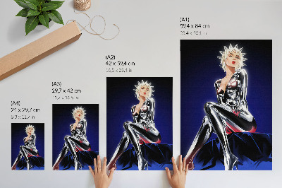 Grafică modernă pe pânză Figură futuristă, elemente strălucitoare, culori intense