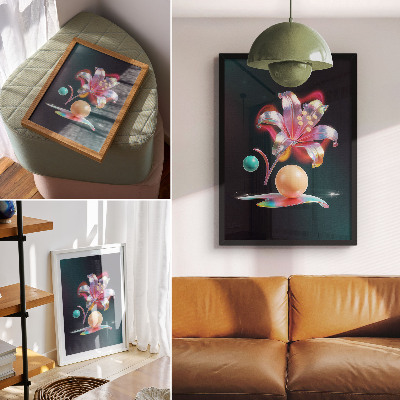 Poster rezistent pentru perete Abstracție colorată cu un crin și bile