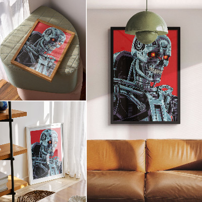 Poster în culori saturate Robot futurist pe fundal roșu