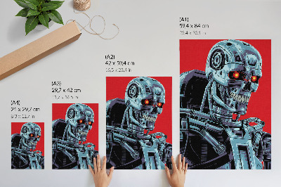 Poster în culori saturate Robot futurist pe fundal roșu