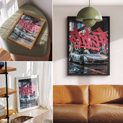 Poster în culori saturate Graffiti de mașini sport, atmosferă de viață urbană modernă