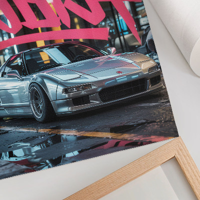 Poster în culori saturate Graffiti de mașini sport, atmosferă de viață urbană modernă