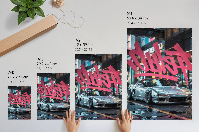 Poster în culori saturate Graffiti de mașini sport, atmosferă de viață urbană modernă