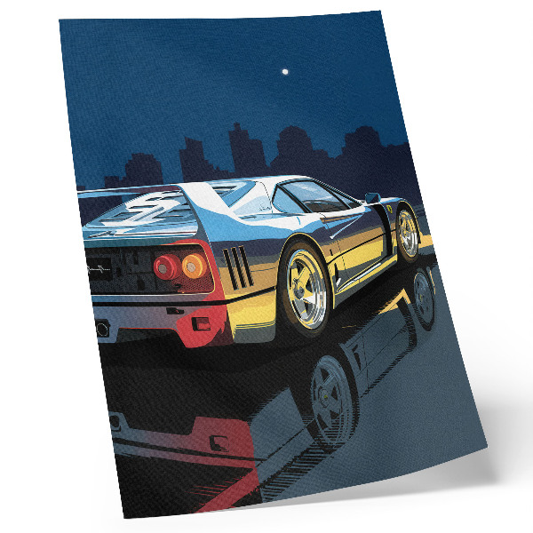 Poster în culori saturate Mașină sport oraș noapte eleganță modernă