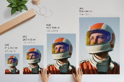 Poster în culori saturate O figură într-o cască spațială, atmosferă futuristă