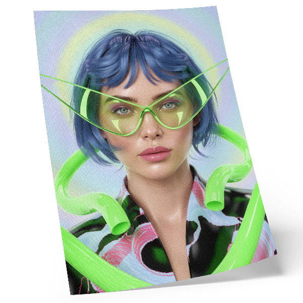 Grafică modernă pe pânză Un portret futurist al unei femei cu energia culorii