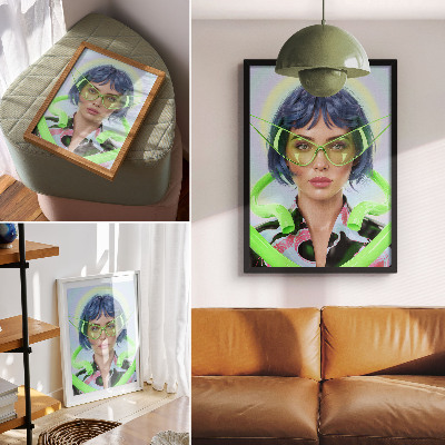 Grafică modernă pe pânză Un portret futurist al unei femei cu energia culorii