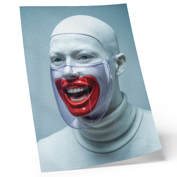 Poster rezistent pentru perete Față modernă într-o mască cu față glazurată roșie.