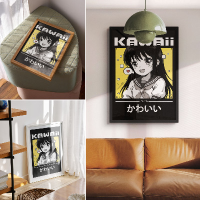 Poster rezistent pentru perete Linii negre în stil manga cu accente galbene