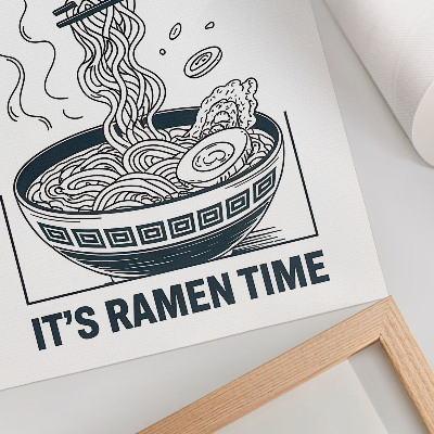 Grafică modernă pe pânză Bețișoarele în stil benzi desenate din bolul de ramen absorb aroma