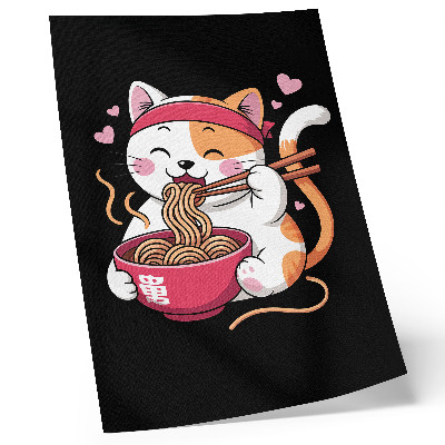 Poster rezistent pentru perete Pisicuță roz adorabilă care mănâncă paste