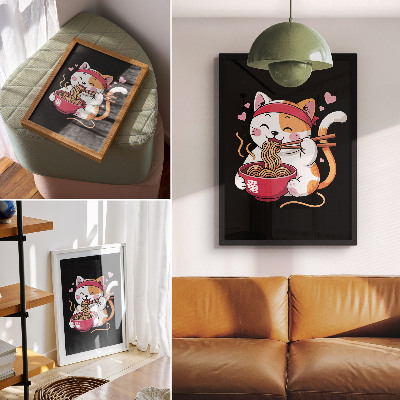 Poster rezistent pentru perete Pisicuță roz adorabilă care mănâncă paste