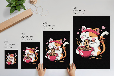 Poster rezistent pentru perete Pisicuță roz adorabilă care mănâncă paste
