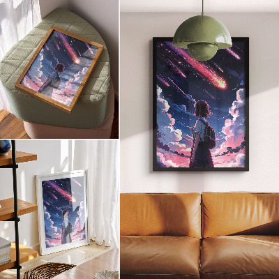 Grafică modernă pe pânză Peisajul magic al stelelor căzătoare pe cerul nopții