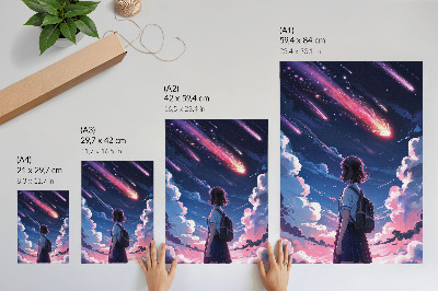 Grafică modernă pe pânză Peisajul magic al stelelor căzătoare pe cerul nopții