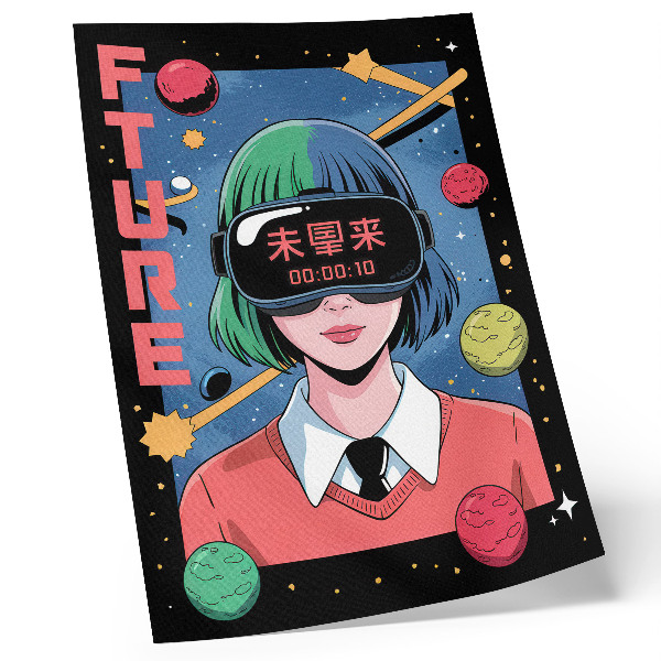 Poster în culori saturate Temă VR pentru femei în spațiul modern