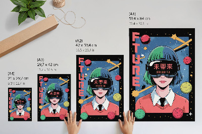 Poster în culori saturate Temă VR pentru femei în spațiul modern