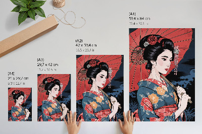 Poster rezistent pentru perete Umbrelă de femeie în stil japonez, noapte colorată