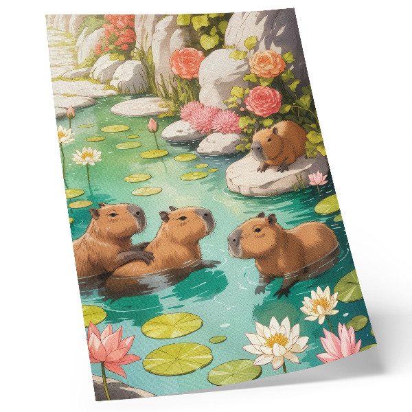 Poster rezistent pentru perete Capibara în florile iazului, armonia naturii