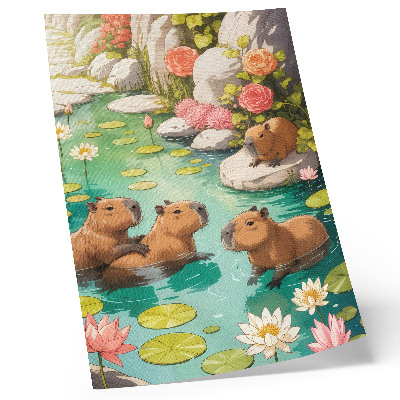 Poster rezistent pentru perete Capibara în florile iazului, armonia naturii