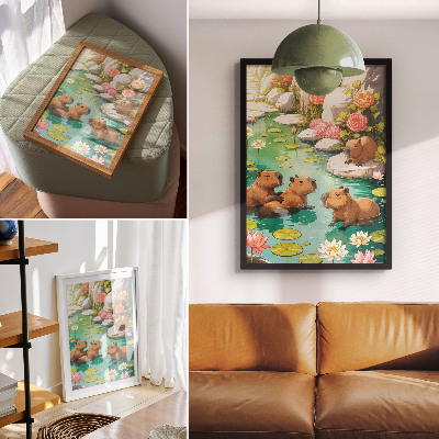 Poster rezistent pentru perete Capibara în florile iazului, armonia naturii
