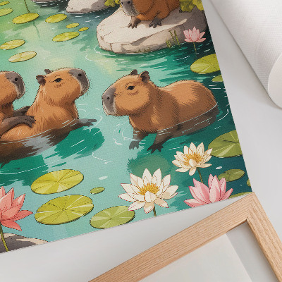 Poster rezistent pentru perete Capibara în florile iazului, armonia naturii